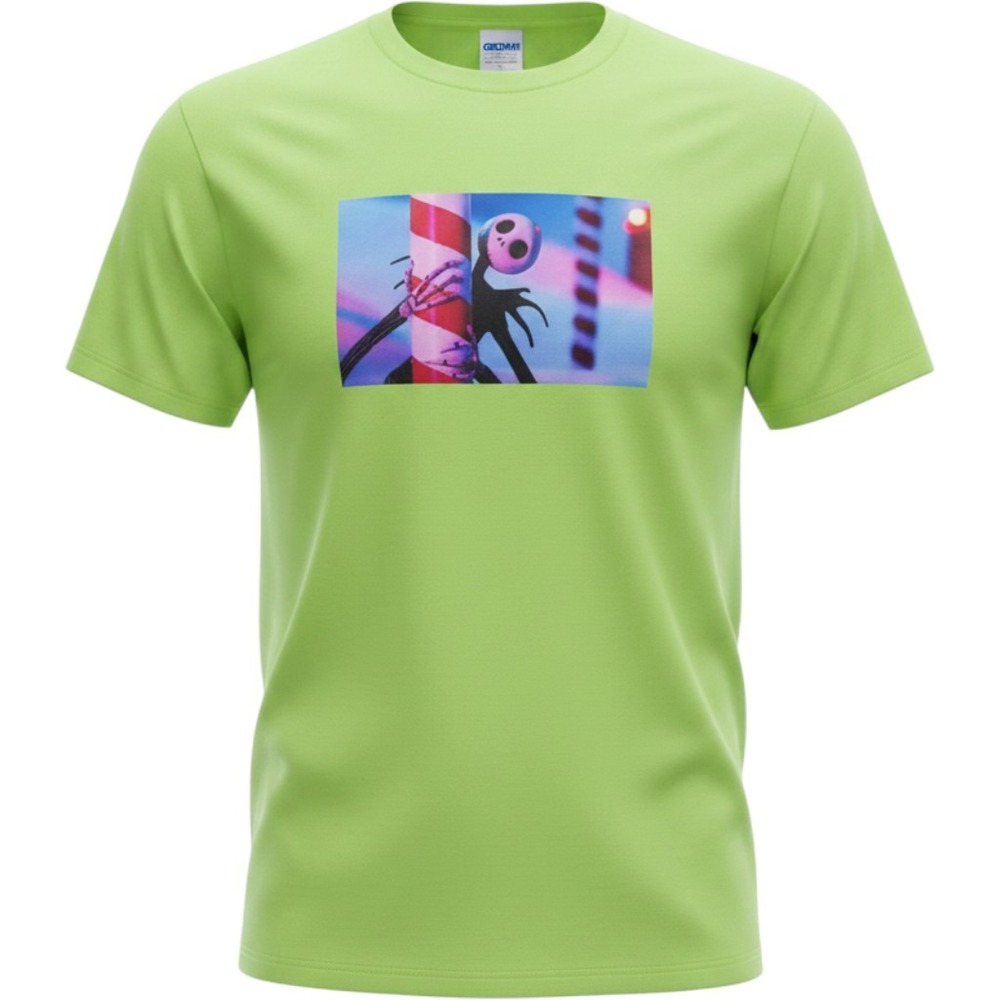 Jack Skellington Graphic T-Shirt Cotton Large Lime Green Halloween Tee